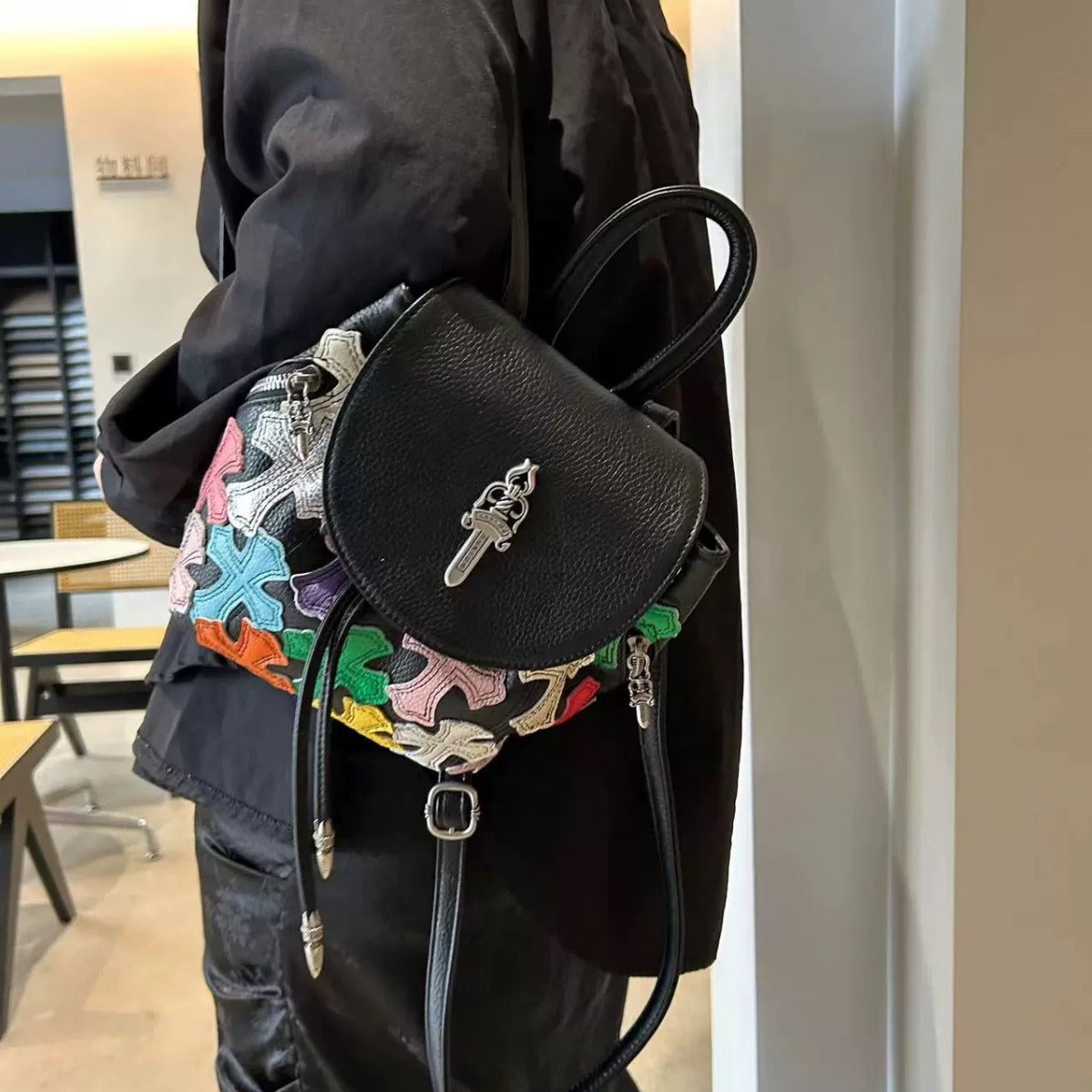 Sac bandoulière rétro aux motifs colorés