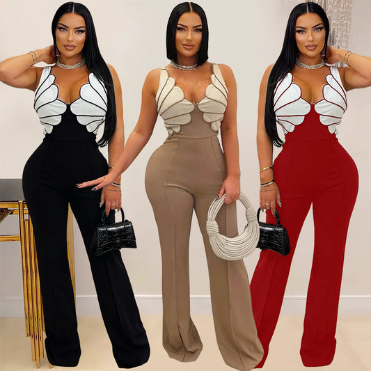 Habit :Combinaison moulante sexy sans manches à col en V pour femme