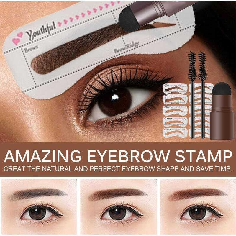 Kit de tampon de poudre à sourcils avec pinceau et crayon