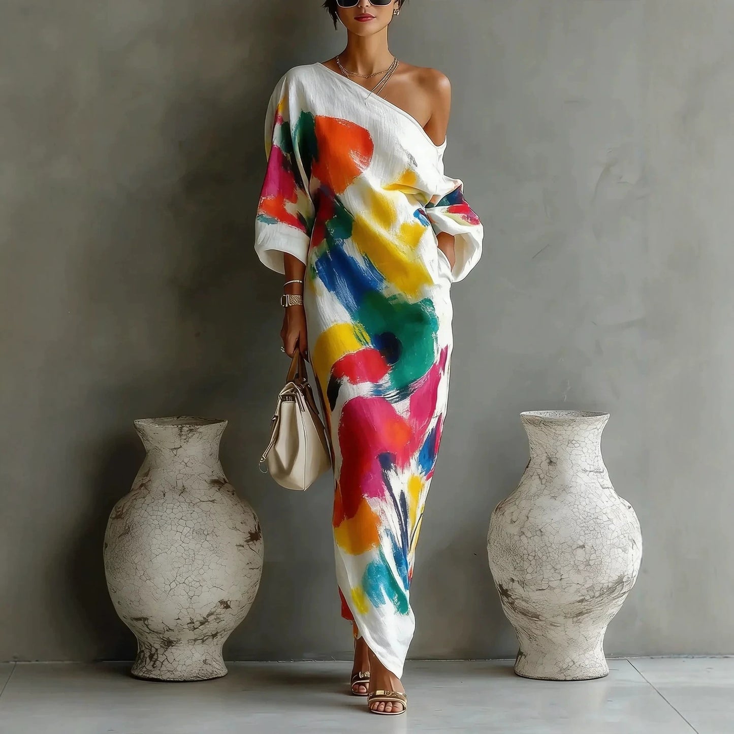 Ensemble robe et pantalon imprimés style français