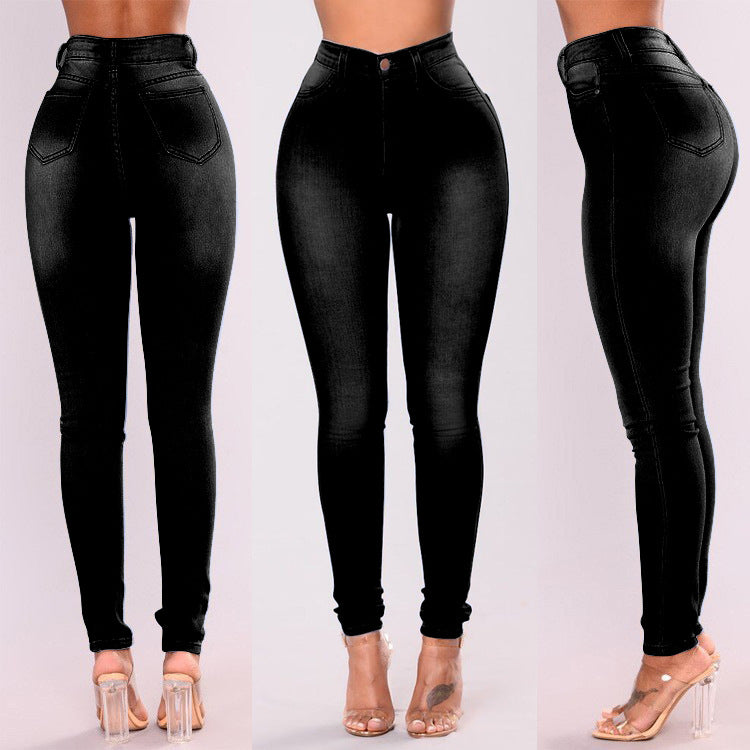 Pantalon en jean extensible pour femmes, taille haute et jambe slim