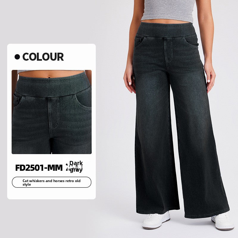 Pantalon en denim large à taille haute pour femme