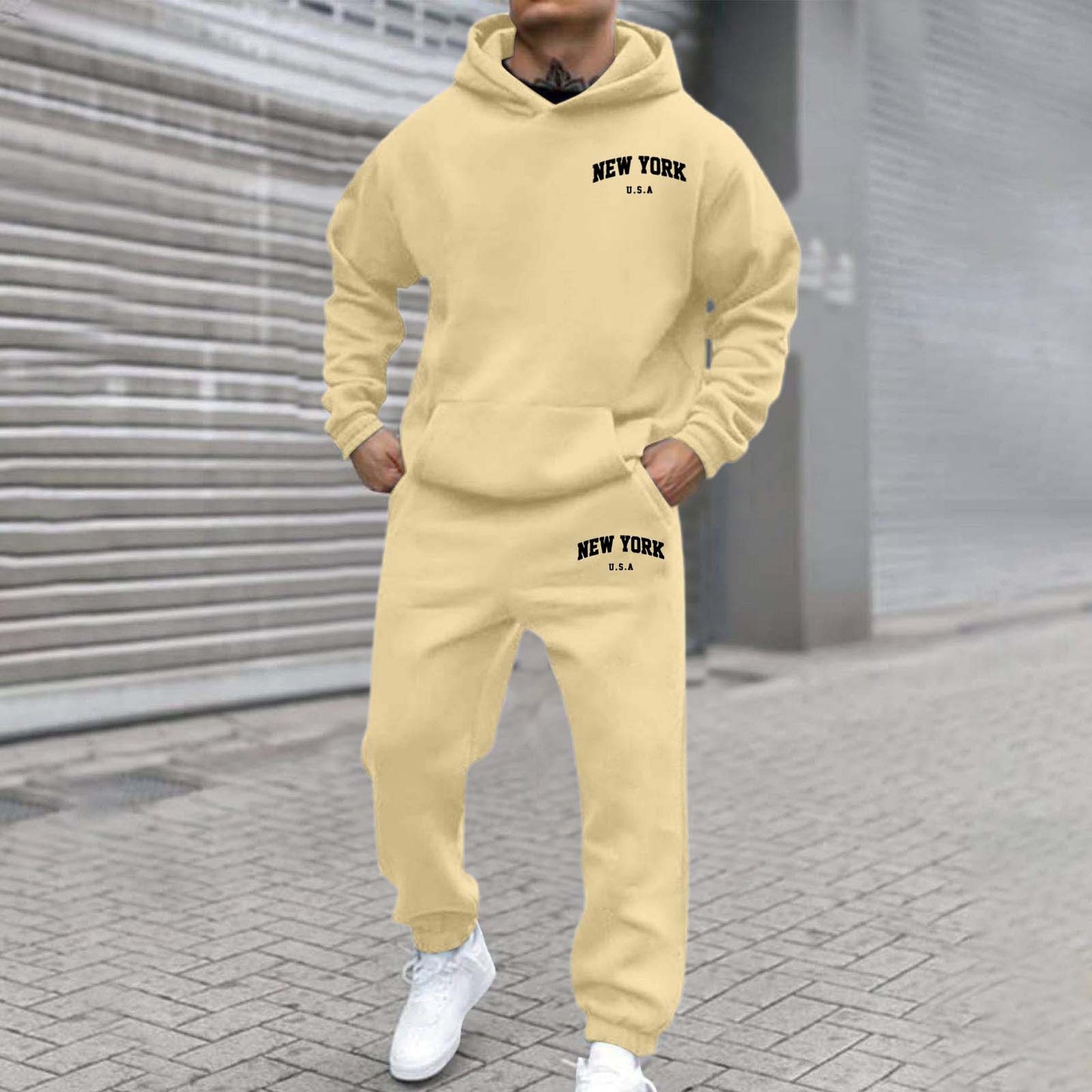 Habit :Sweat-shirt a capuche imprime en velours et pantalon de survetement