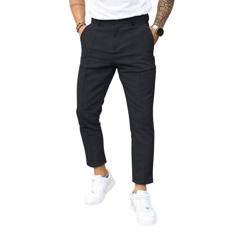 Pantalon décontracté uni à double pli pour homme