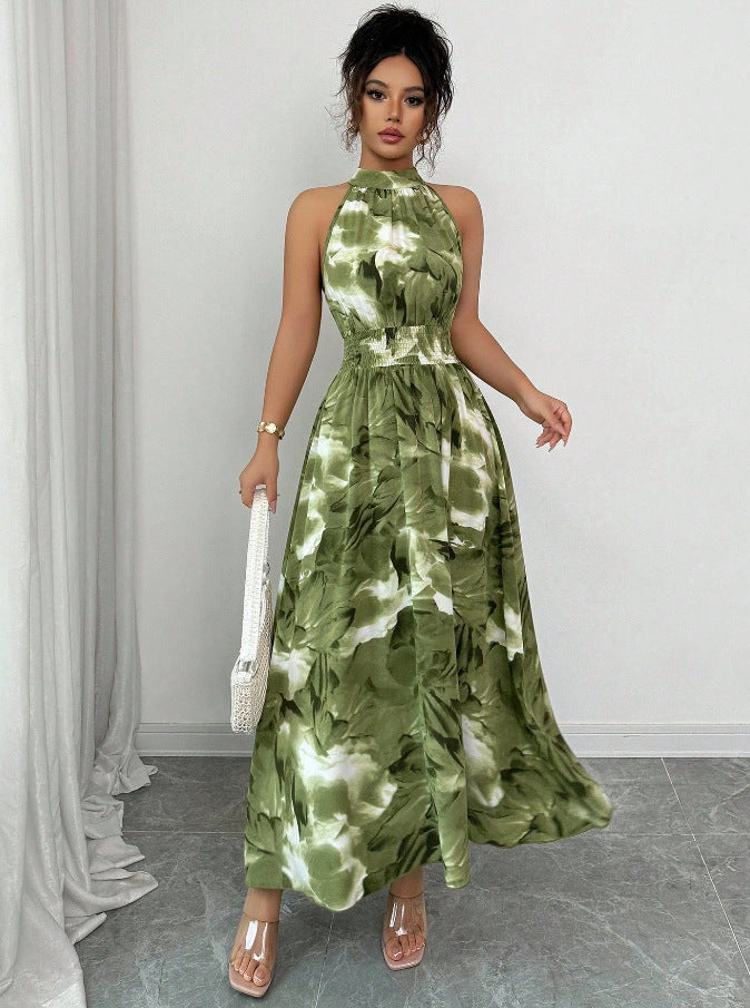 Robe trapèze à col montant et imprimé floral