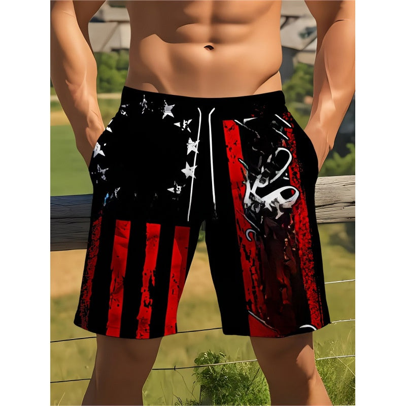 Short de plage décontracté pour homme avec imprimé 3D pour la fête de l'indépendance