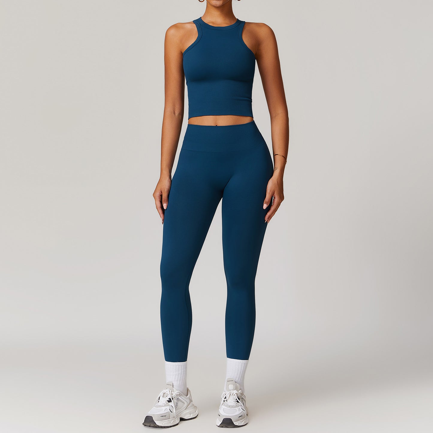 Ensemble de yoga dos nageur sans coutures avec taille côtelée