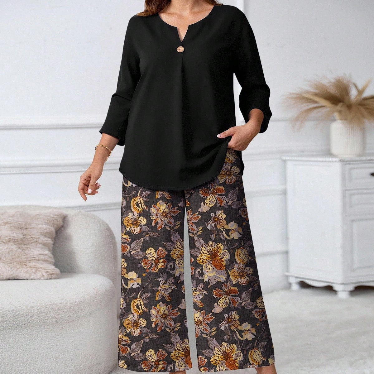 Ensemble chemise et pantalon à imprimé floral