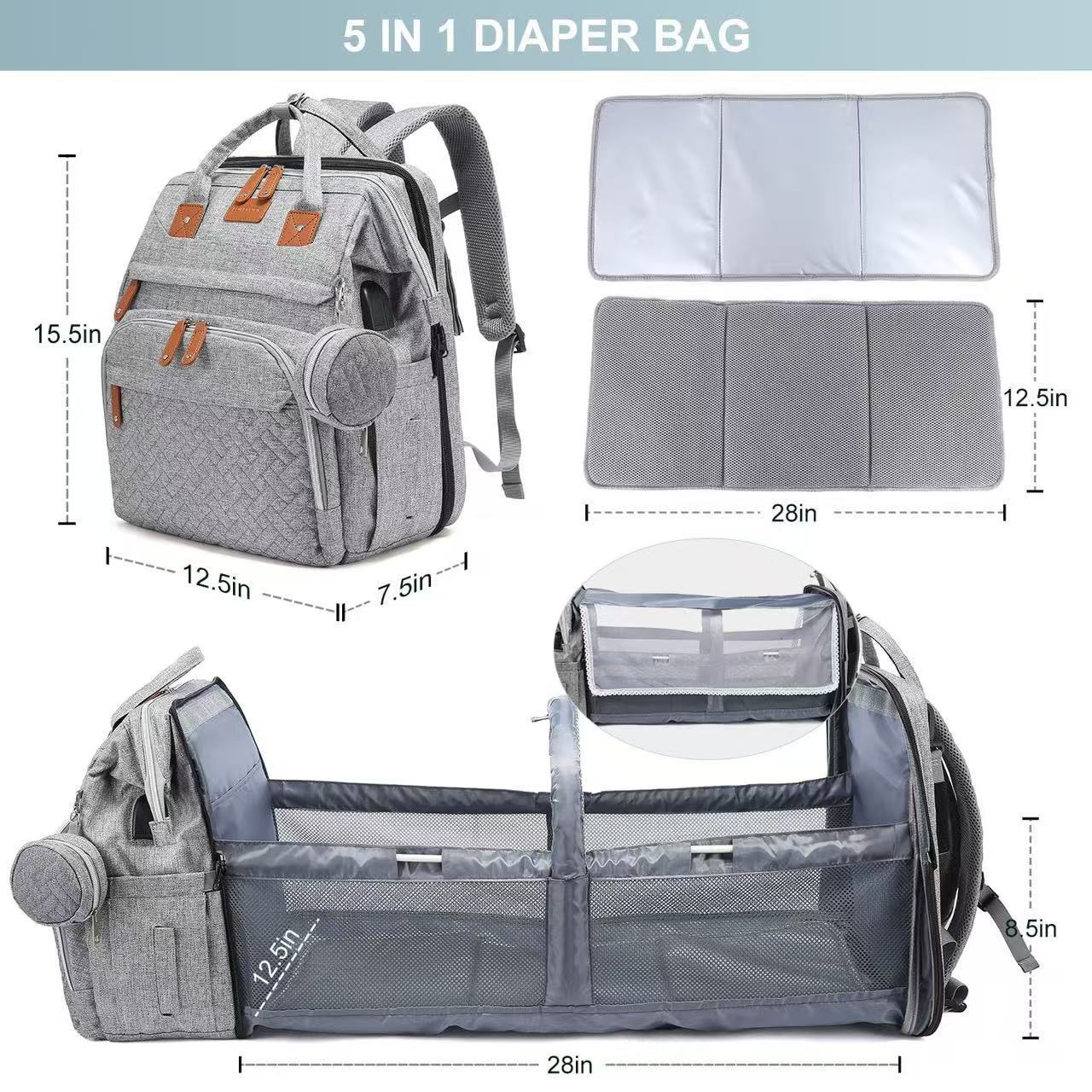 Sac à dos pliable pour lit bébé avec grande capacité