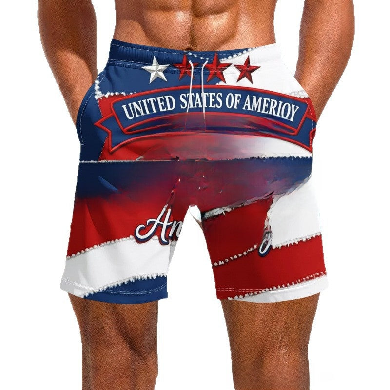 Short de plage décontracté pour homme avec imprimé 3D pour la fête de l'indépendance