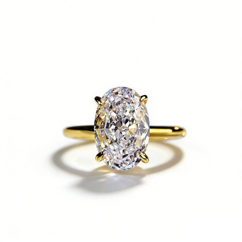 Bague en argent sterling S925 avec diamant et plaquage or