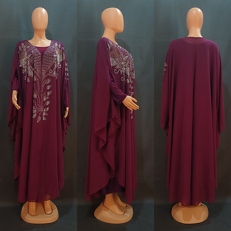 Habit :Robe ethnique en mousseline et strass pour femme grande taille