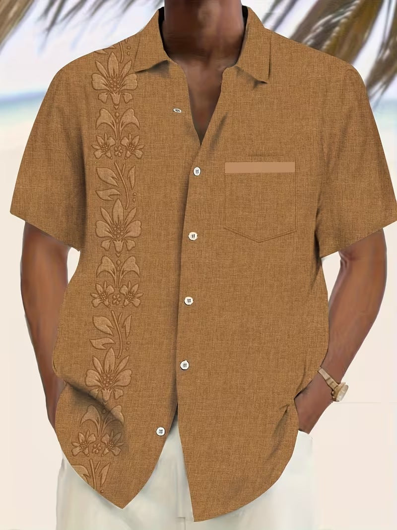 Chemise d'été imprimée européenne et américaine à manches courtes pour homme, coupe ample, grande taille, col à revers.