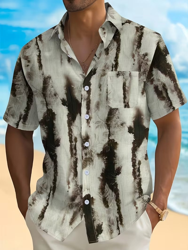 Chemise d'été imprimée européenne et américaine à manches courtes pour homme, coupe ample, grande taille, col à revers.