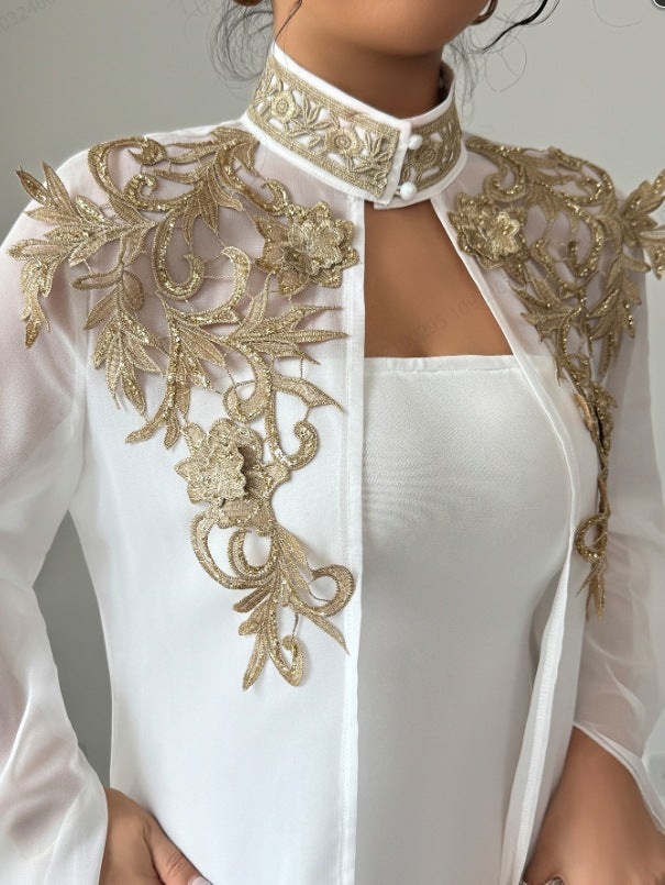Robe de soirée blanche élégante à manches longues