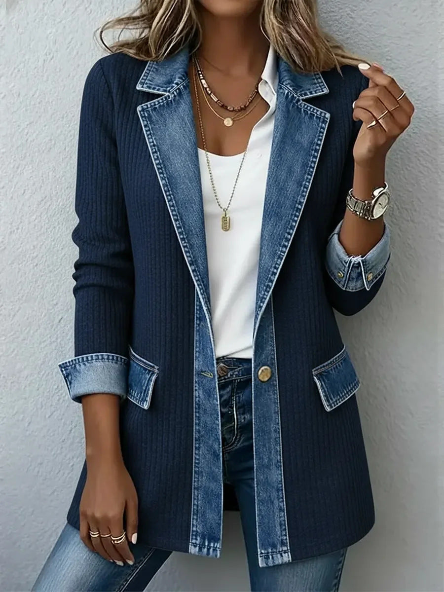 Veste patchwork élégante à manches longues pour femmes