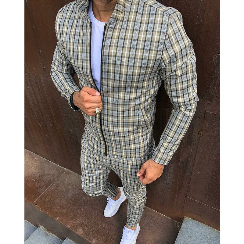 Ensemble veste et pantalon à carreaux pour homme, style sport décontracté