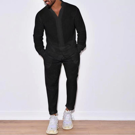 Ensemble deux pièces pour homme (pantalon et haut) en coton, style décontracté et fonctionnel, manches longues, pour l'automne (destiné à l'exportation).