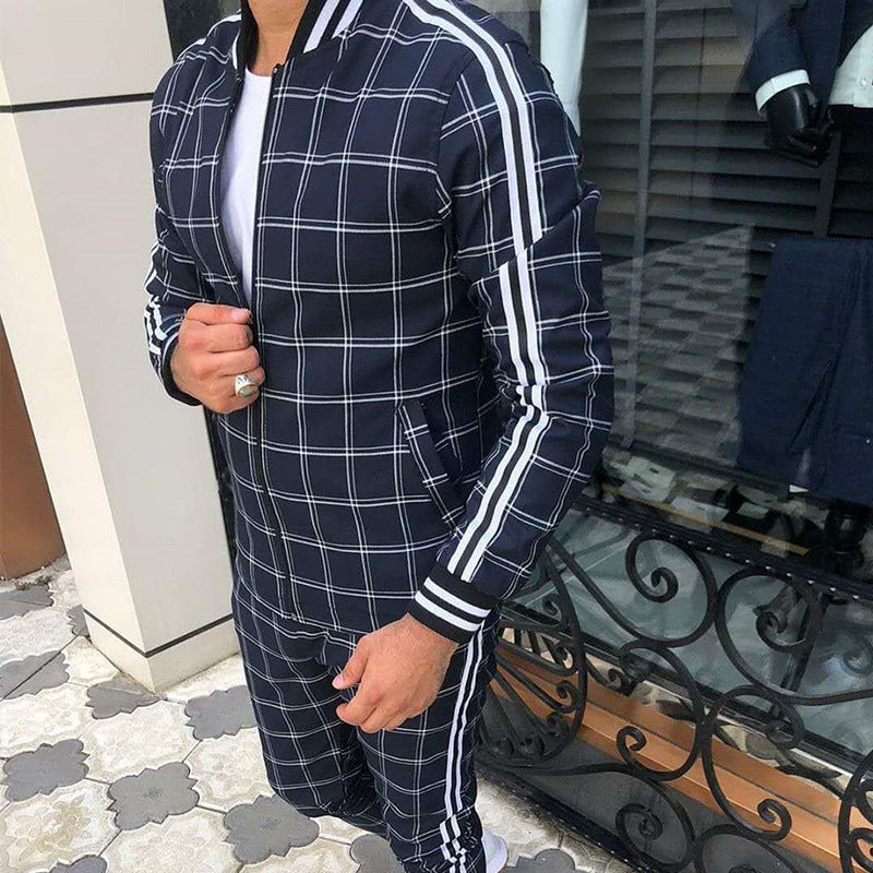 Ensemble veste et pantalon à carreaux pour homme, style sport décontracté