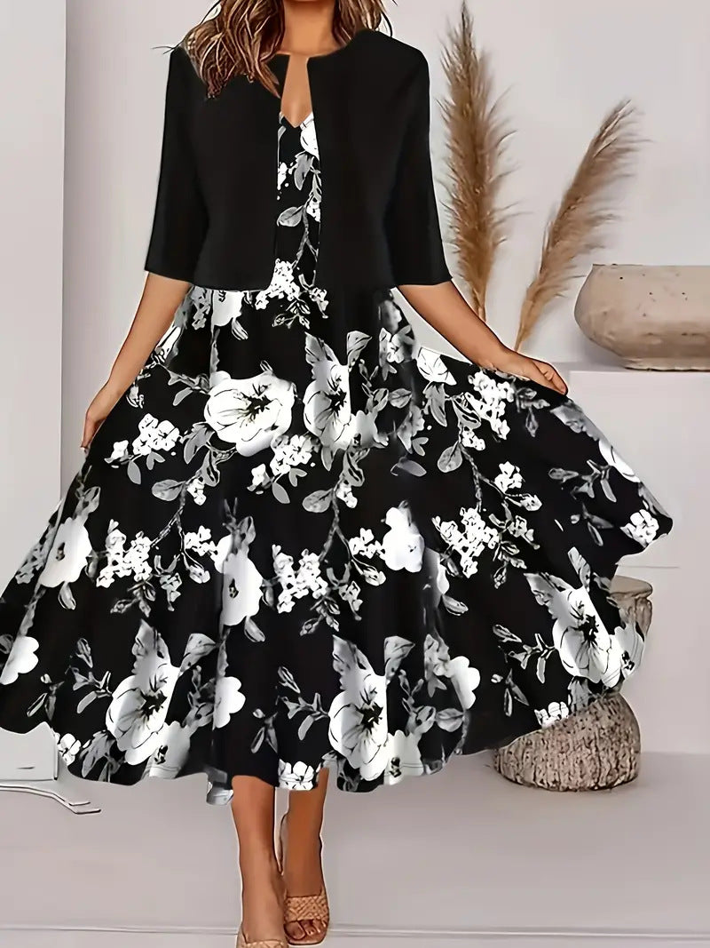 Ensemble de robe deux-pièces pour femmes à imprimé floral