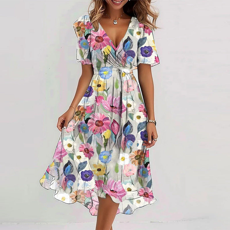 Robe trapèze à imprimé floral et col en V