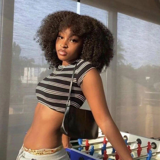 Perruques en cheveux humains afro fris�s avec frange