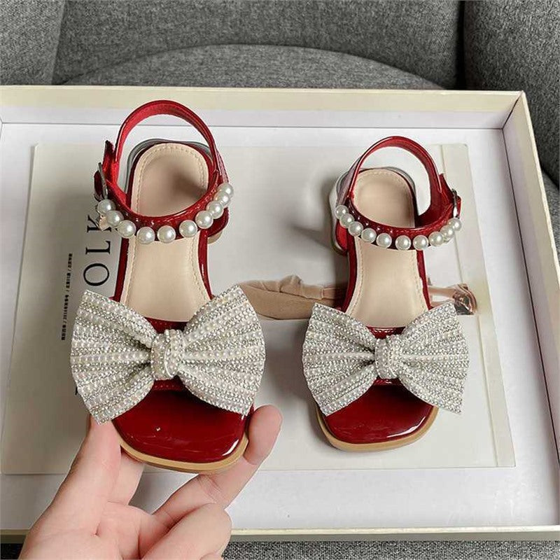 Chaussures de princesse à nœud perle pour enfants