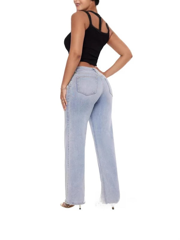 Jean taille mi-haute à micro-évasé