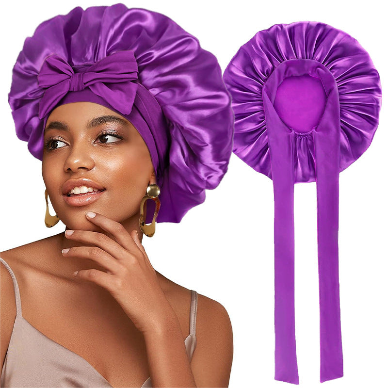 Bonnet de nuit en satin avec ruban élastique