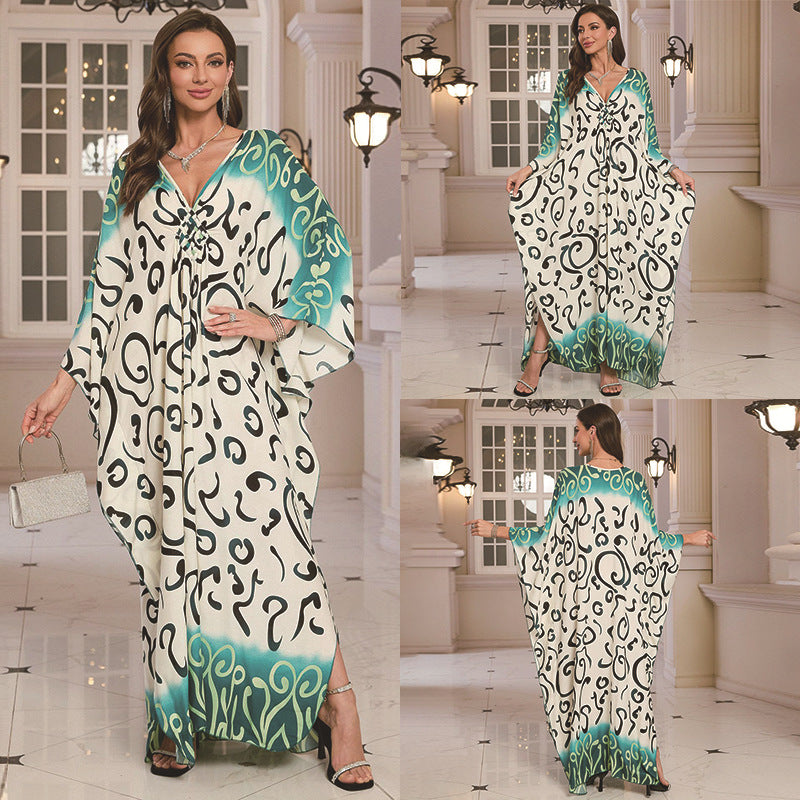 Robe longue de plage imprimée en coton pour femme, robe longue ample, paréo, vêtement de protection solaire
