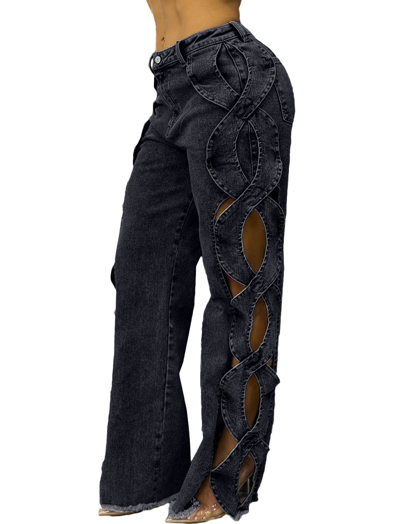 Pantalon en jean à patchwork pour femmes avec découpes