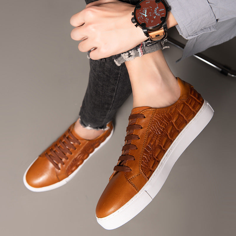 Chaussures décontractées pour hommes en cuir véritable à motif crocodile