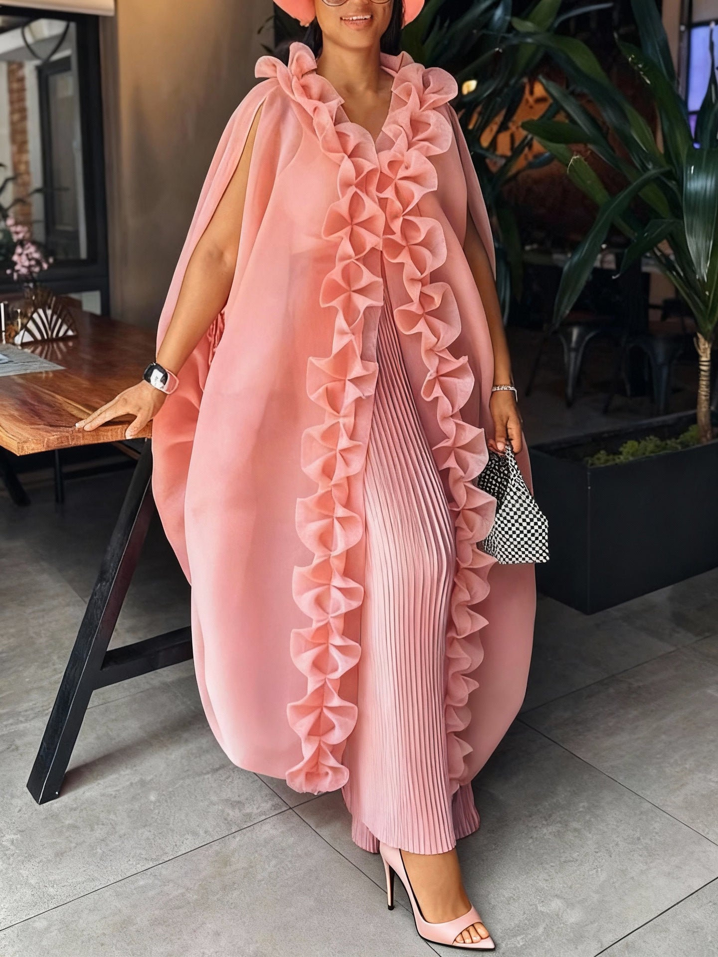Habit :Ensemble deux pièces en dentelle plissée lâche