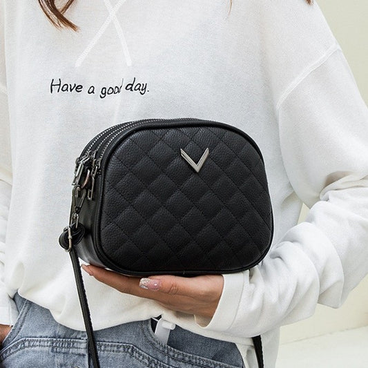 Sac bandoulière en cuir véritable à motif losange