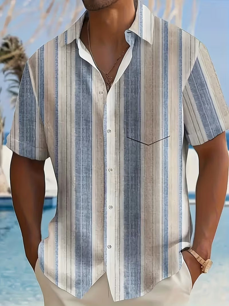 Chemise d'été imprimée européenne et américaine à manches courtes pour homme, coupe ample, grande taille, col à revers.