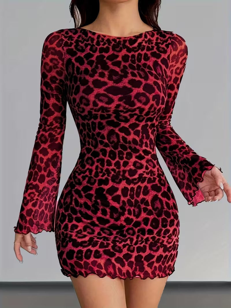 Robe Femme en Mesh avec Imprimé Léopard