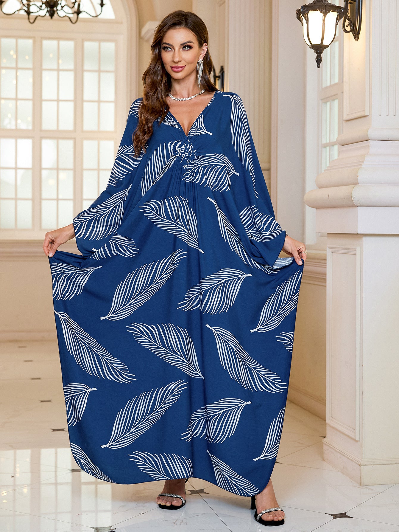 Robe longue de plage imprimée en coton pour femme, robe longue ample, paréo, vêtement de protection solaire