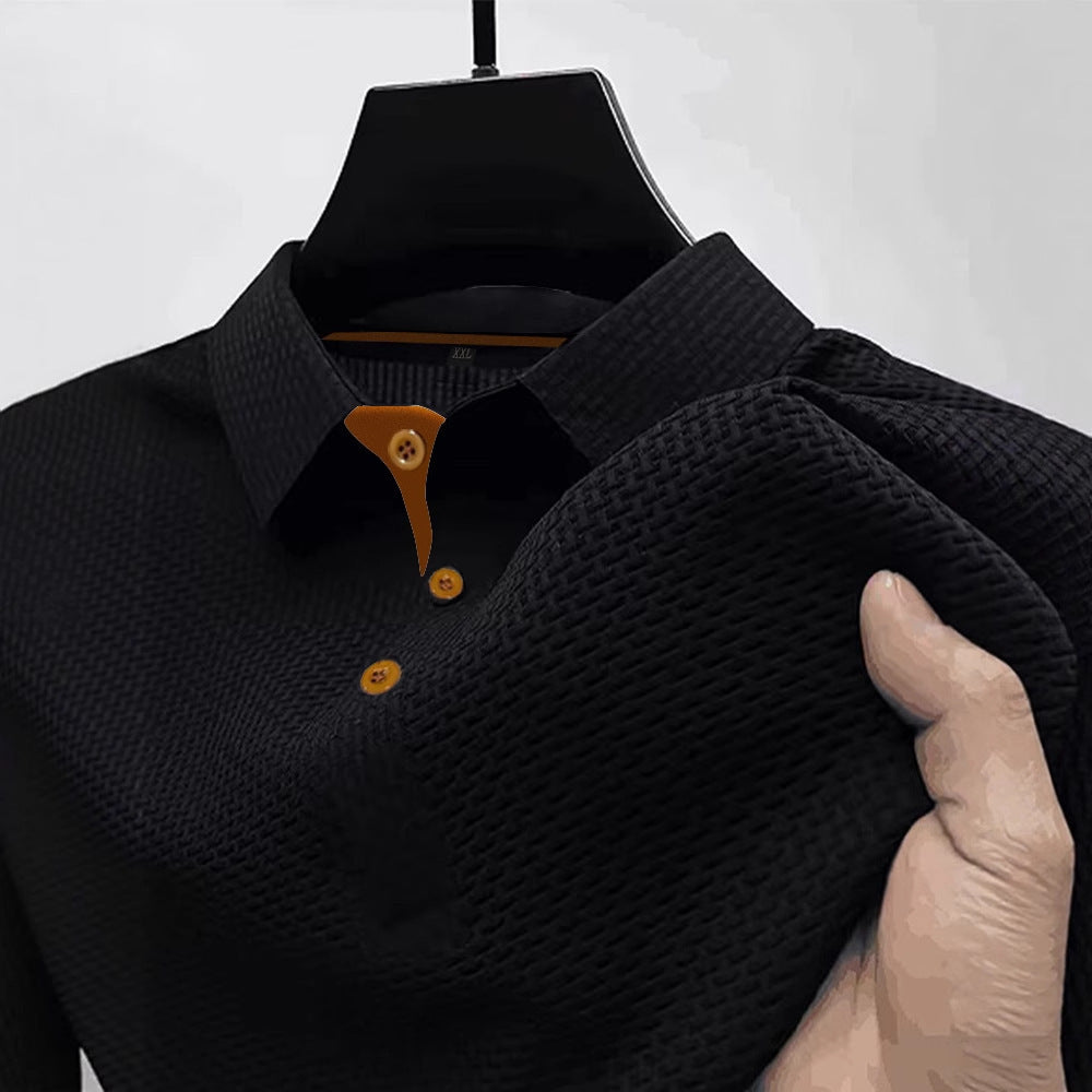 T-shirt à manches courtes en soie glacée pour homme, col rond, couleur unie d'été