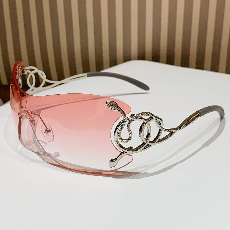 Lunettes de soleil à large monture dégradé violet rose style Y2K