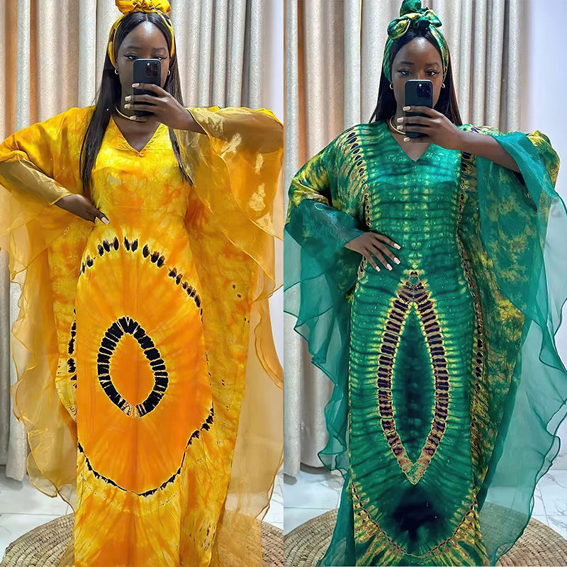 Habit :Robe longue en maille à imprimé ethnique africain avec foulard