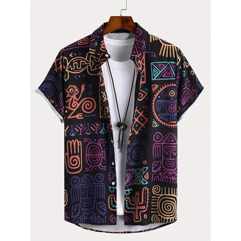 Chemise Homme Imprimée à Manches Courtes et Coupe Large