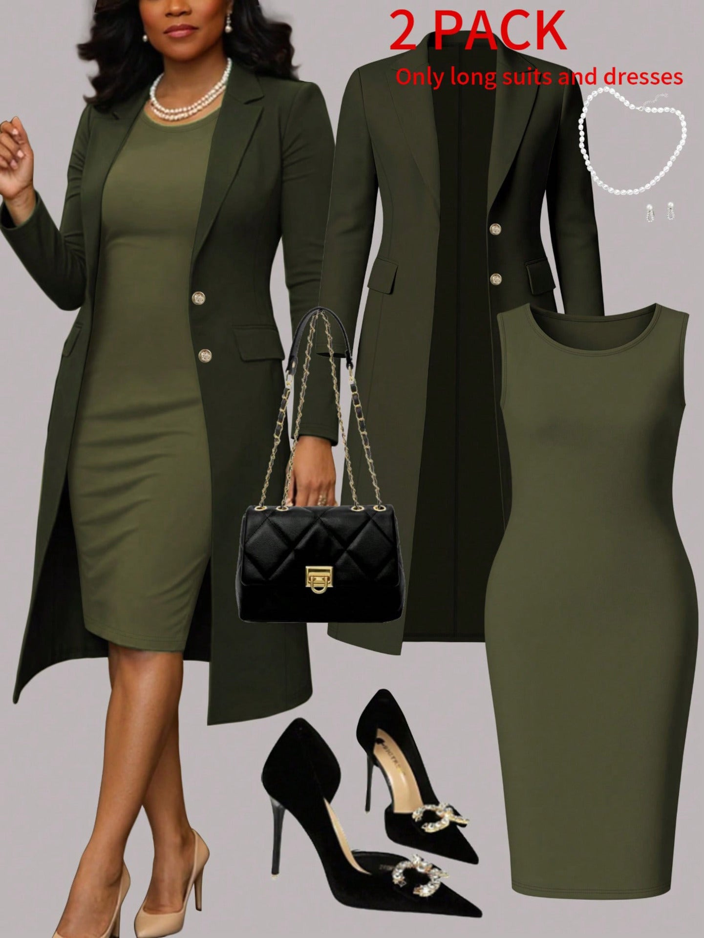 Ensemble pour femmes : costume à manches longues et robe sans manches