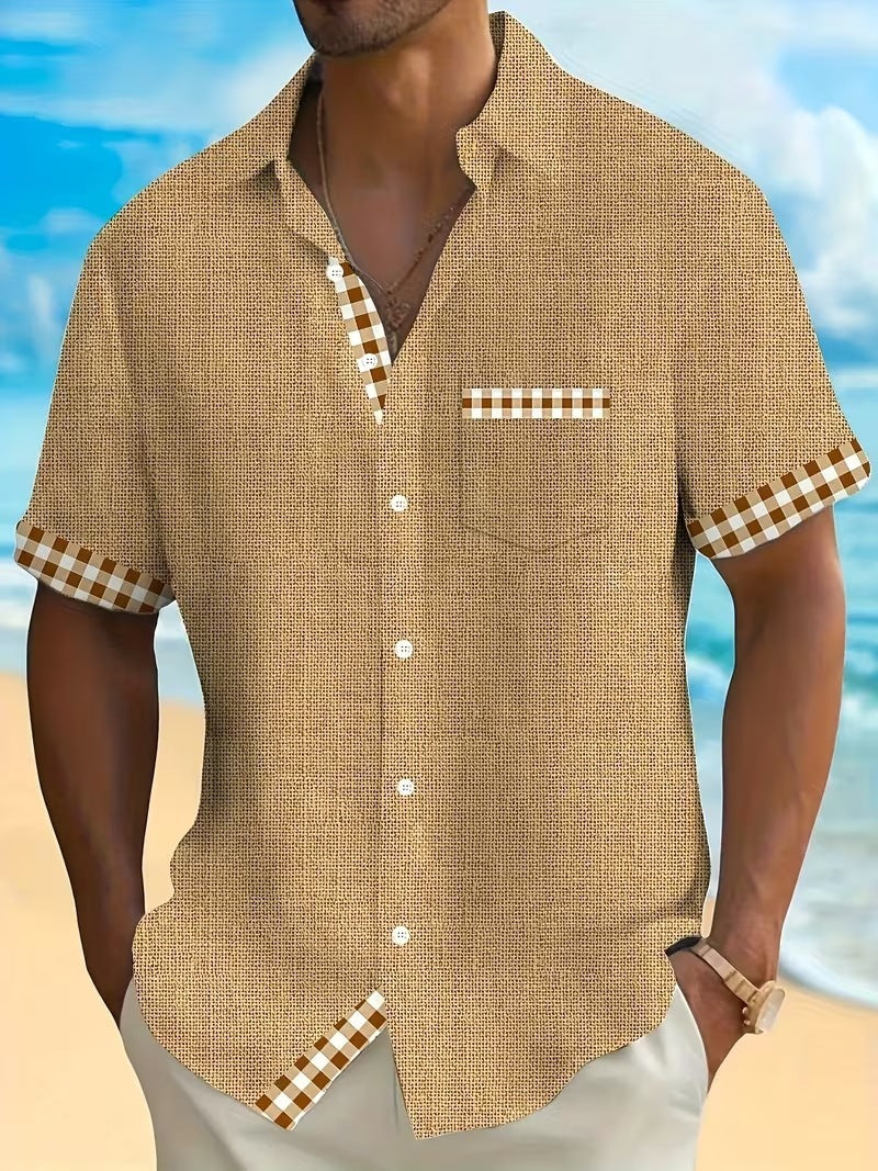 Chemise d'été imprimée européenne et américaine à manches courtes pour homme, coupe ample, grande taille, col à revers.