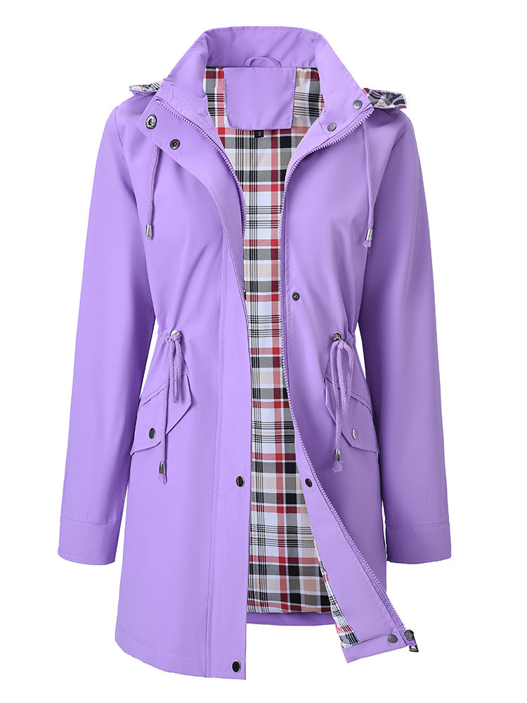 Trench-coat à capuche pour femme, imperméable et coupe-vent