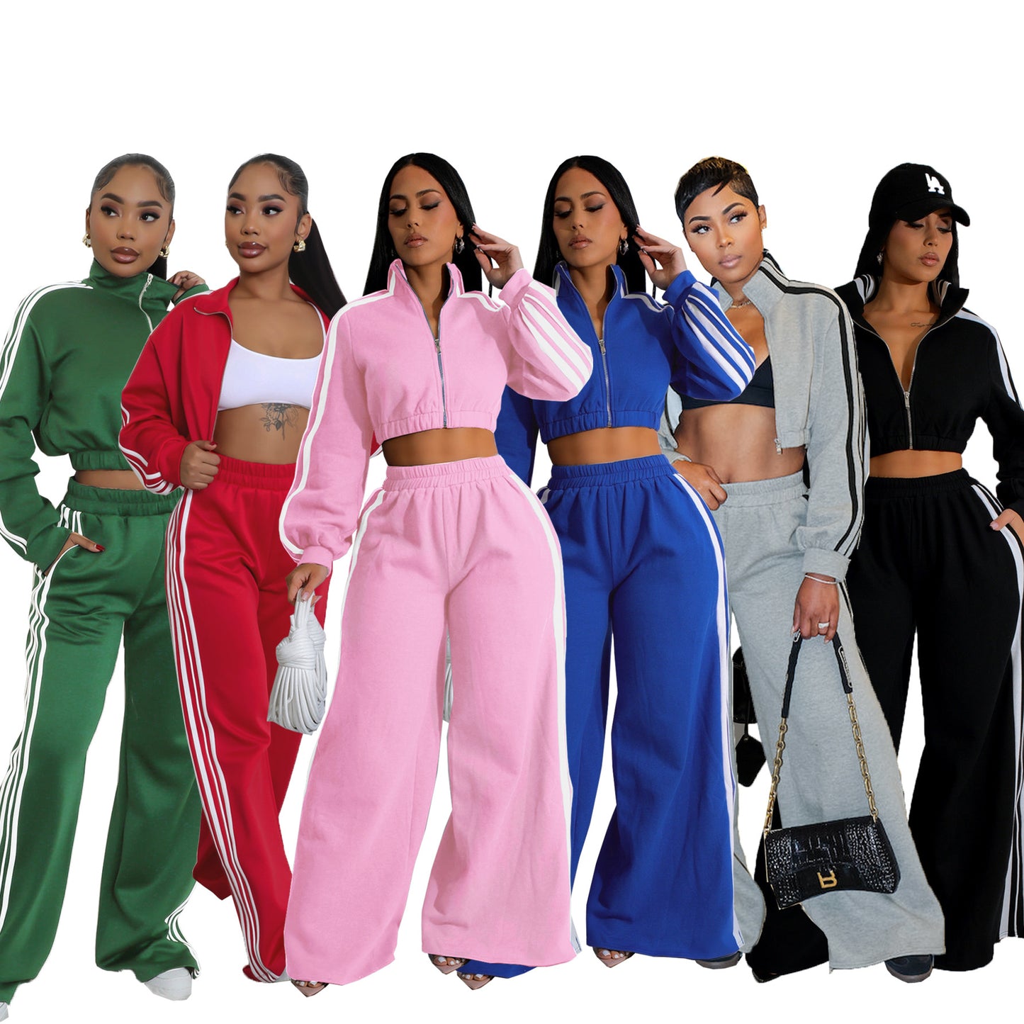 Ensemble sweat à capuche zippé à rayures et pantalon