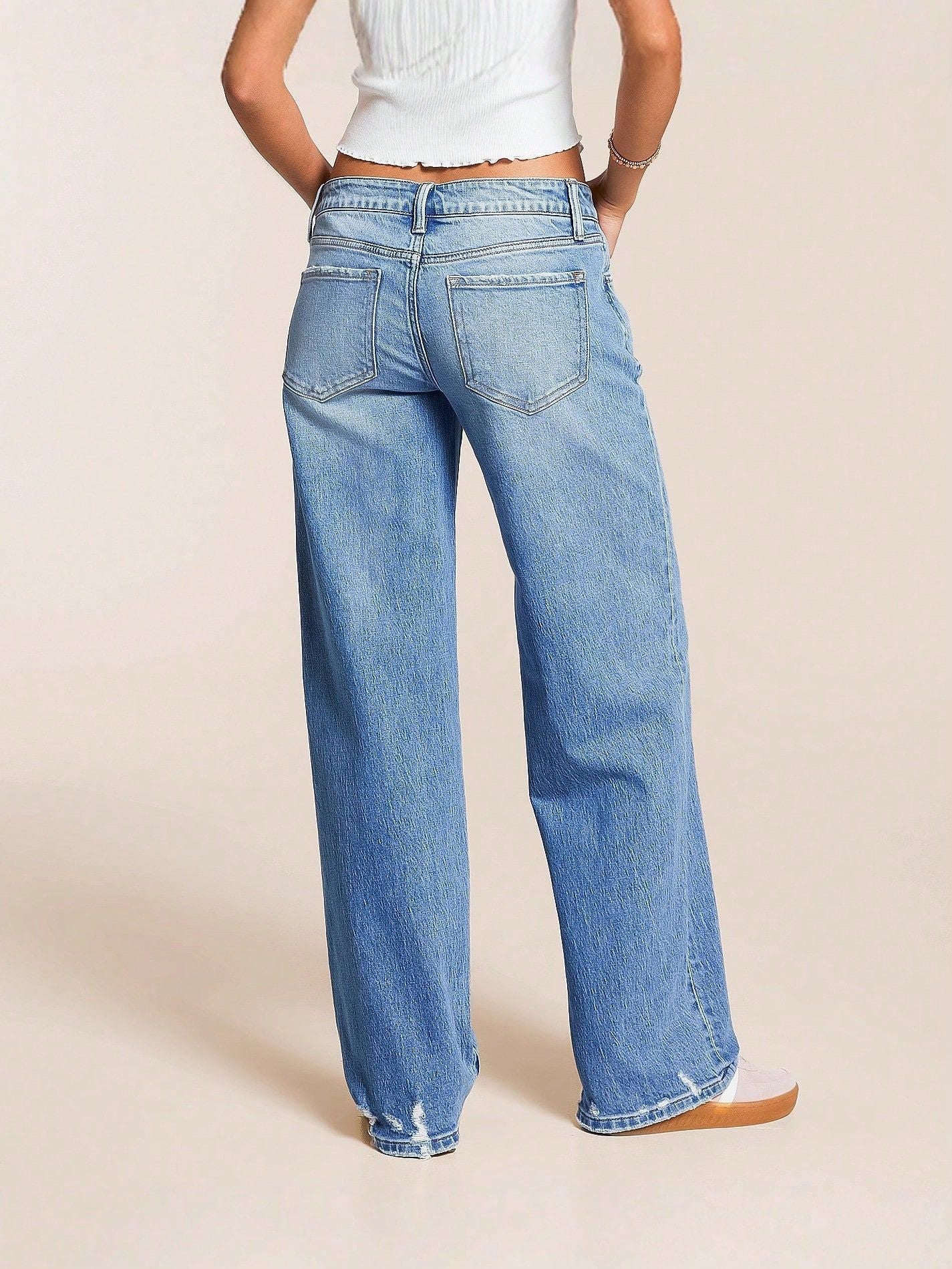 Jean femme à jambe large lavé