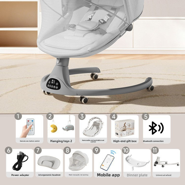 Fauteuil à bascule électrique pour bébé avec commande par application Bluetooth