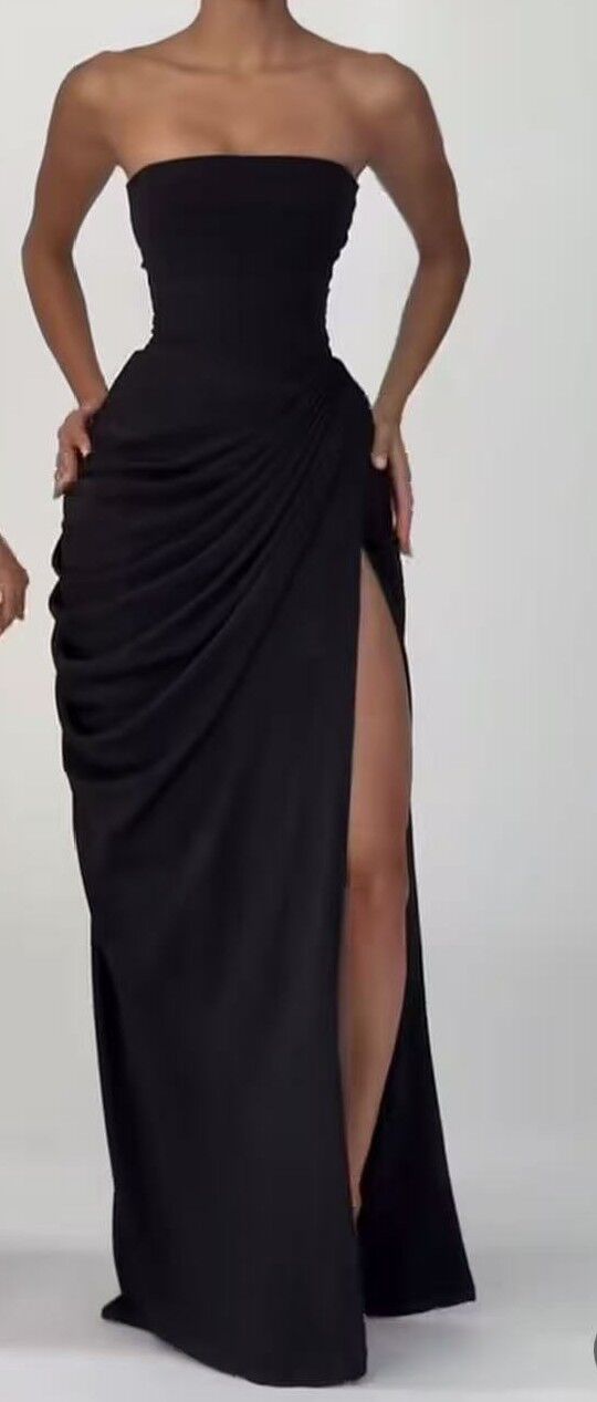 Robe longue bustier sexy à taille froncée avec fente