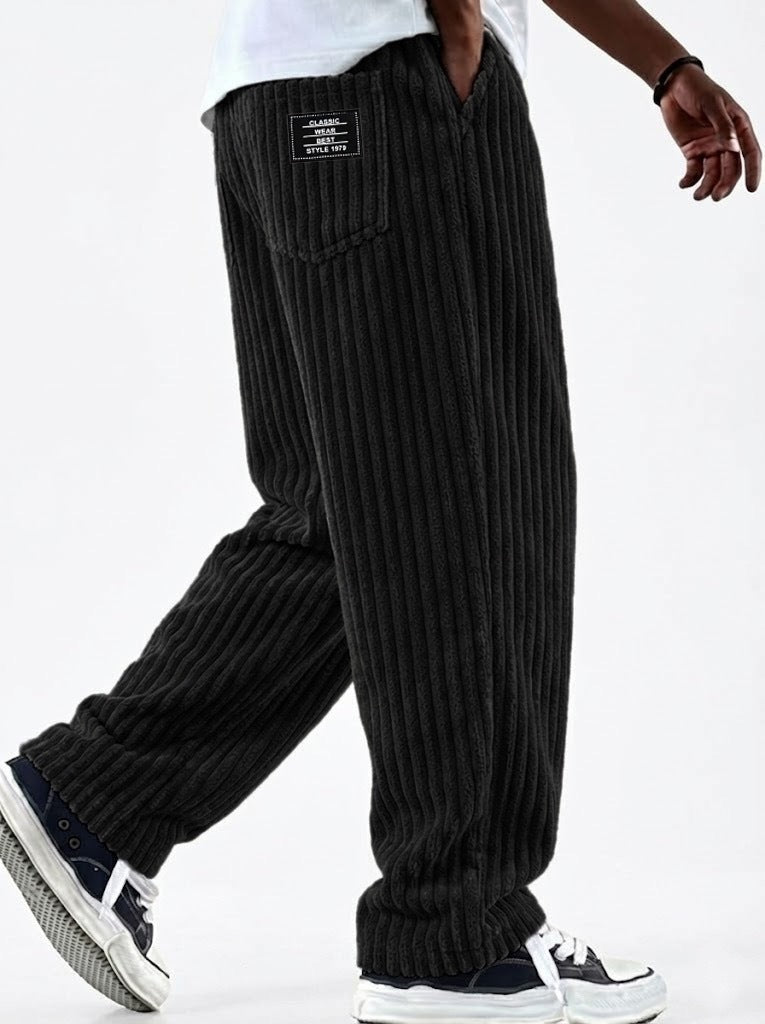 Pantalon décontracté pour hommes en velours côtelé à rayures verticales