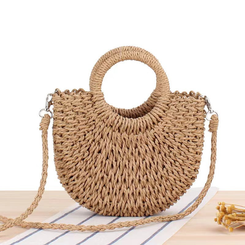 Sac bandoulière demi-cercle en corde de papier tissée à la main